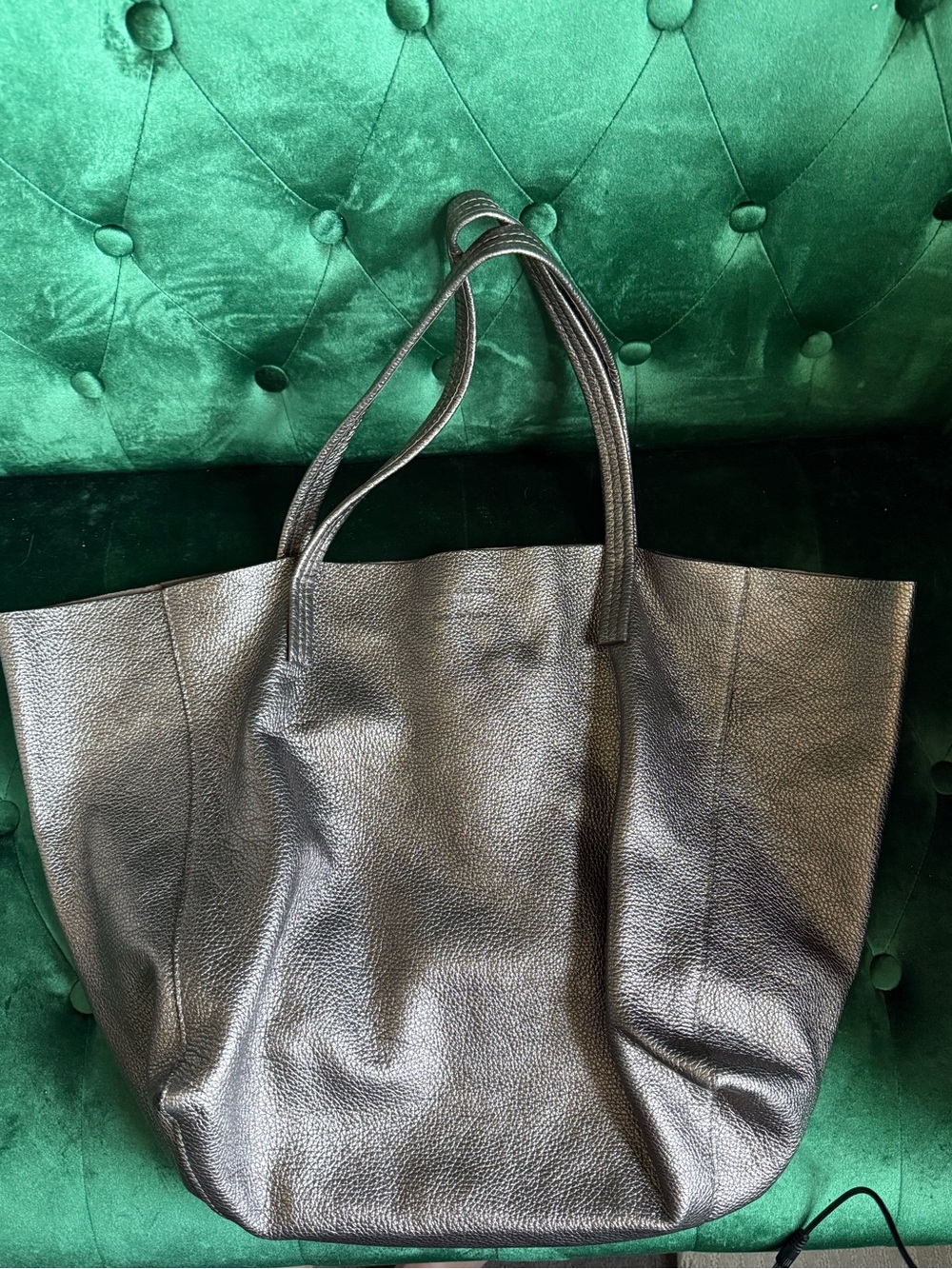 Kurt Geiger London Violet Horizontal Tote Gunmetal Metallic Leather Italy